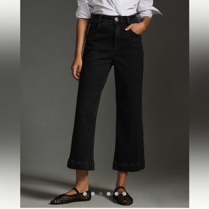 NWOT ANTHROPOLOGIE THE SKIPPER High-rise Crop Wide-Leg Jeans Black Dark Wash 27!